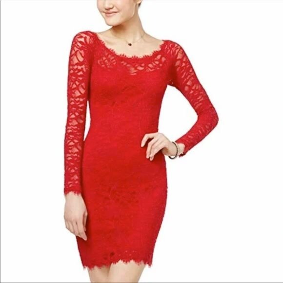 Jump Apparel by Wendye Chaitin Red Lace Bodycon Dress M/L - Picture 3 of 5